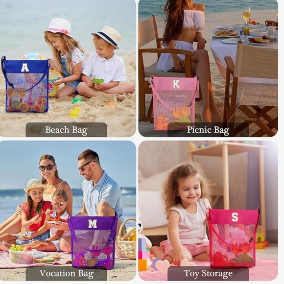 🆕 Pink Mesh Beach Bag Initial K - Picture 3 of 11